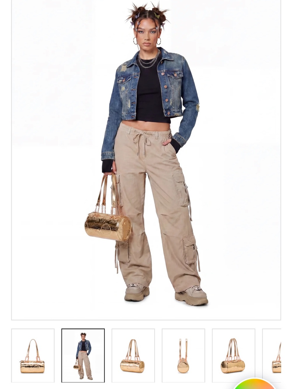 Von Dutch Metallic Gold Mini Barrel Bag